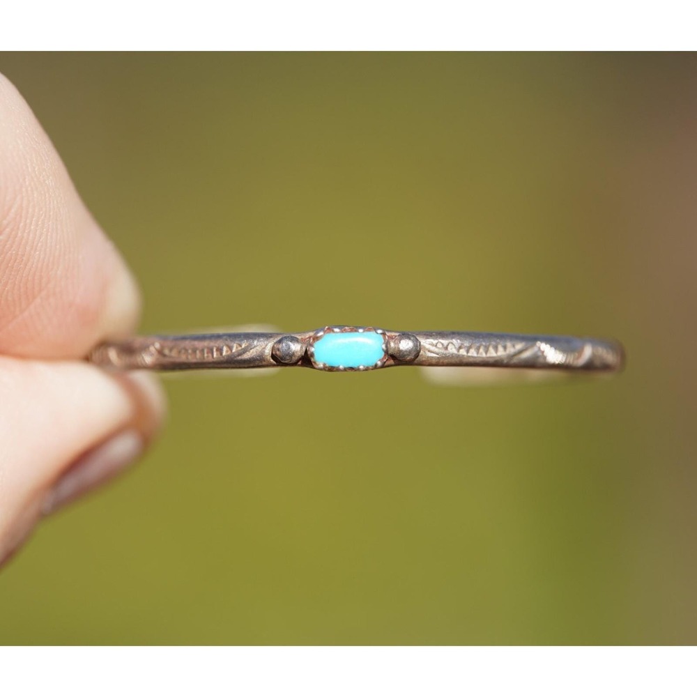 Old Pawn Native American Indian‎ Sterling Silver Turqiouse Child's Cuff Bracelet